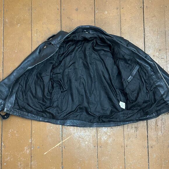 VINTAGE BLACK LEATHER Cropped Biker Jacket - Picture 3 of 4